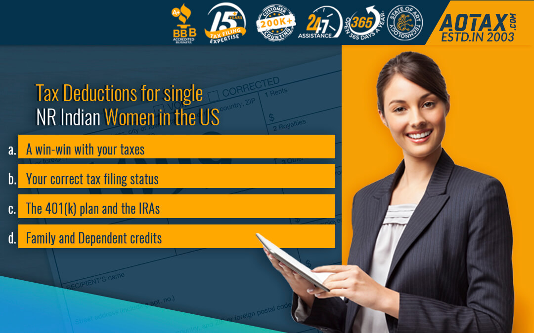 Tax Deductions for single NR Indian Women in the US